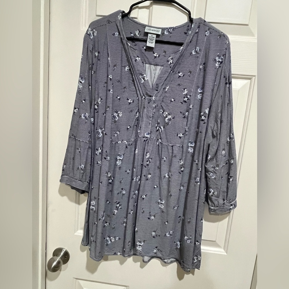 CATHERINES Lavender-Gray Floral Henley BOHO Tunic WOMEN SIZE 2X